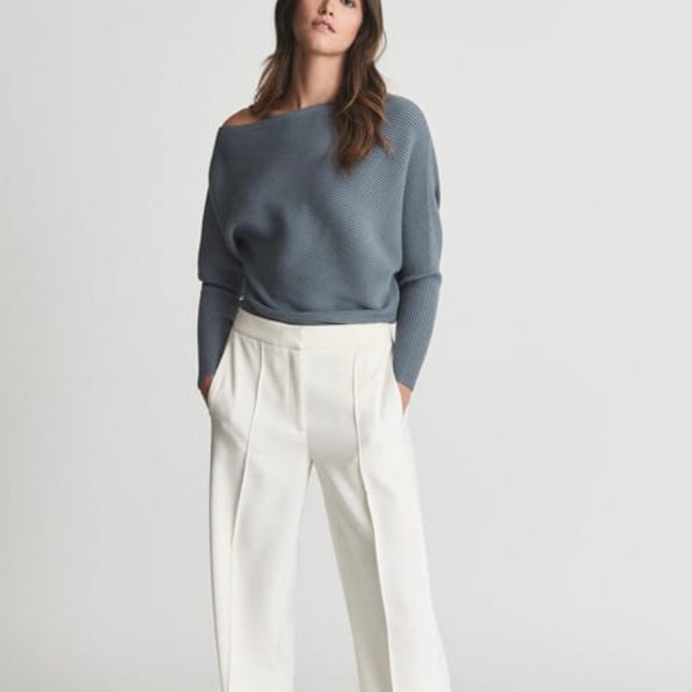NWT Reiss Blue Ribbed One-Shoulder Top - Picture 2 of 5